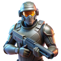 dramatic minimalist A futuristic soldier holding a plasma rifle, his visor reflecting a battlefield scene, gritty realism style, low-key lighting premium png