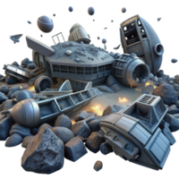 elegant vintage A spaceship graveyard filled with decaying vessels, debris floating in zero gravity, dark sci-fi style, dim lighting 4K png