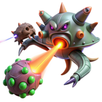 serene artistic A spaceship battling a giant space creature, lasers and energy blasts filling the void of space, space opera style, dynamic lighting high quality png
