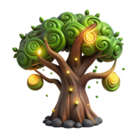 extraordinary traditional An ancient, gnarled tree with glowing runes carved into its bark, surrounded by swirling fireflies, vibrant and magical lighting, fantasy art style detailed png