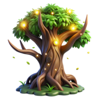 magnificent traditional An ancient, gnarled tree with glowing runes carved into its bark, surrounded by swirling fireflies, vibrant and magical lighting, fantasy art style detailed png
