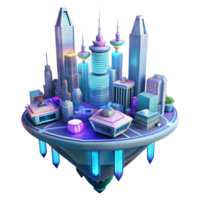 serene minimalist A futuristic floating city with interconnected glass towers and flying vehicles, cyberpunk style, vibrant neon lights detailed png