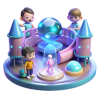 extraordinary vintage A Group of Children Playing in a Futuristic high resolution png