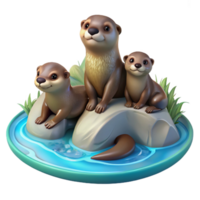 stunning creative A Family of Playful Otters Frolicking in A detailed png