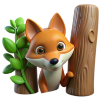 stunning rustic A Sly Fox Peering out from Behind a Tree 4K png