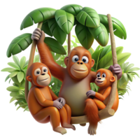 vibrant abstract A Family of Orangutans Swinging Through Th original png