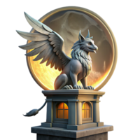 serene creative A Majestic Griffin Perched Atop a Crumbling high resolution png