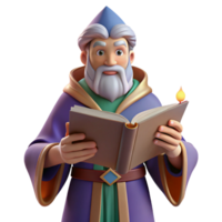serene vintage A Wise Old Wizard Reading a Spellbook in Hi authentic png