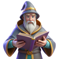beautiful traditional A Wise Old Wizard Reading a Spellbook in Hi high quality png