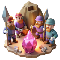 serene contemporary A Group of Dwarves Mining for Gems in a Ca premium png