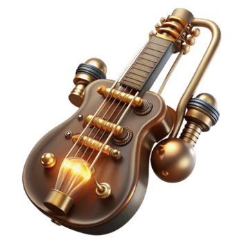 deslumbrante contemporâneo uma steampunk guitarra com latão tubulação e va detalhado png