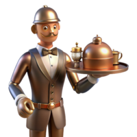 serene modern A Steampunk Automaton Butler Serving Tea P authentic png