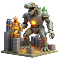 impressive minimalist A Giant Robot Battling a Monstrous Alien C original png