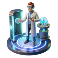 serene traditional A Scientist Working on a Complex Hologra professional png