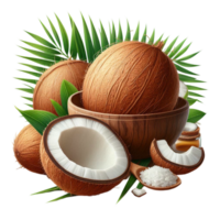 Fresh Coconuts with Leaves png