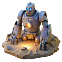 serene minimalist A Colossal Ancient Robot Partially Bur genuine png
