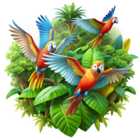 elegant abstract A Flock of Vibrant Macaws Soaring Through A authentic png