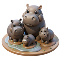 dramatic artistic A Family of Hippos Wallowing in a Muddy Wat authentic png