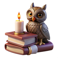vibrant minimalist A Wise Old Owl Perched on a Stack of Ancie high resolution png