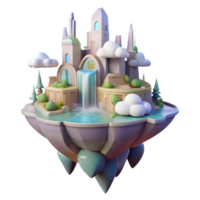 elegant minimalist A Floating Island City with Waterfalls Cas high resolution png