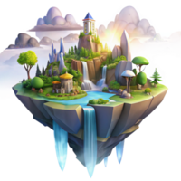 wonderful abstract A Floating Island City Waterfalls Cascadi original png
