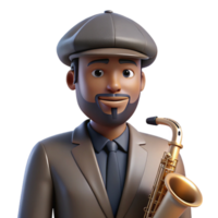 serene rustic Portrait of a Musician with a Saxophone W original png