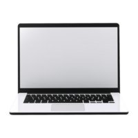 Open notebook computer with blank display isolated on transparent background png