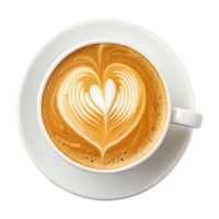 Freshly brewed latte with heart shaped foam in a white cup isolated on transparent background png