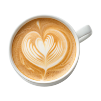 Minimalist top view heart latte art coffee in a white cup isolated on transparent background png