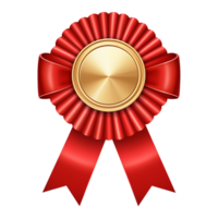 Shiny metallic badge with red ribbon isolated on transparent background png