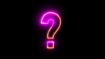 Glowing blinking neon question mark on alpha channel background. Outline query silhouette. Neon question mark icon video