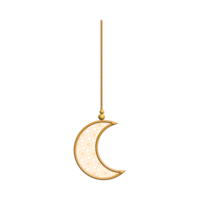 a crescent hanging from a string on a transparent background. 3d ramadan icon png