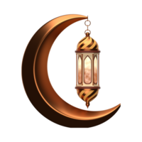 a crescent with a lamp on it, isolated on transparent background. 3d ramadan icon png