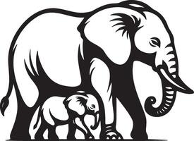 Elephant Mother and Baby Sketch Drawing. vector