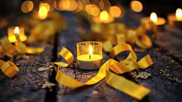 Yellow ribbons and candles at a vigil to remember hepatitis victims on World Hepatitis Day video