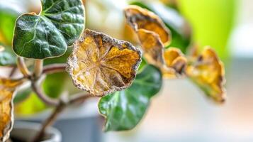 Close-up of wilting ivy leaves with green background highlighting leaf texture photo