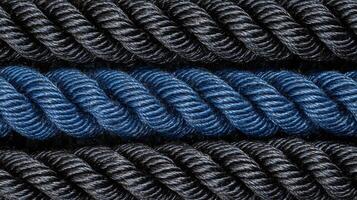 Close-up of intertwined black and blue ropes in a uniform pattern photo