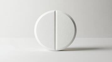 Large white medicine pill standing upright on a neutral background photo