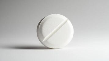 White round tablet close-up on gray background photo