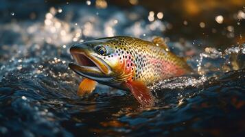 Vibrant trout in dynamic water movement photo
