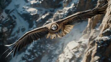 Majestic vulture soaring over snowy mountain peaks photo