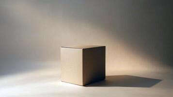Minimalist cardboard box with soft lighting and subtle shadows photo