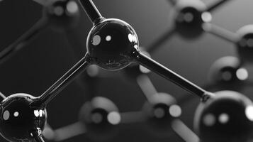 Close-up of molecular structure with black shiny spheres on dark background photo