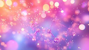 Abstract molecular network with vibrant pink and purple bokeh background photo