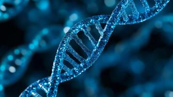Close-up of blue dna double helix structure on blurred background photo