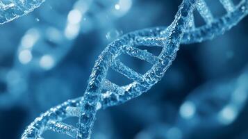 Close-up of blue dna helix structure in a microscopic view photo