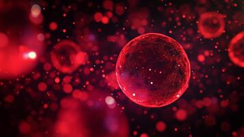 Abstract red glowing spheres on dark background with bokeh effects photo
