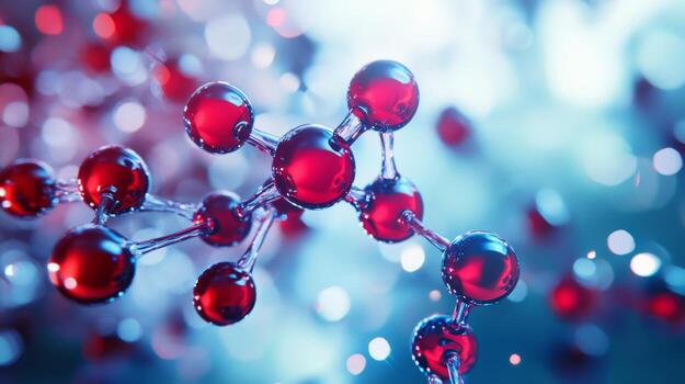 Close-up of colorful molecular structure with red and blue spheres photo