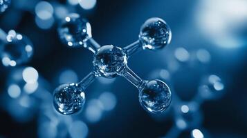 Close-up of blue metallic molecule structure with shiny reflections photo