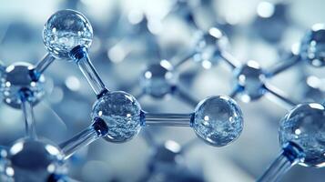 Close-up of molecular structure with clear spheres and blue connections photo